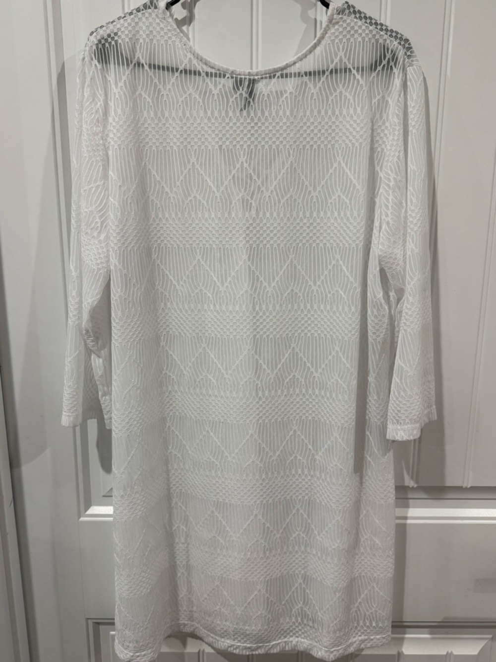 Portocruz Lace Tunic 1X White Boho Cover Up Sheer Crochet Beach Top Plus Size - Picture 4 of 4